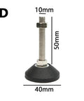 Built Like A Tank Adjustable Leveling Feet With Swivel Base For Cabinets And Tables Smooth Non Slip Glide Pads 10mm threaded, 50mm tall.