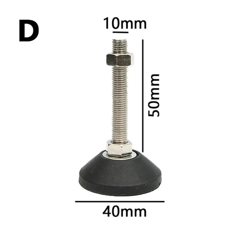 Built Like A Tank Adjustable Leveling Feet With Swivel Base For Cabinets And Tables Smooth Non Slip Glide Pads 10mm threaded, 50mm tall.