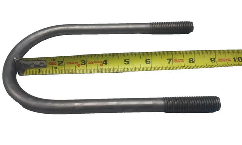 Beefy U-Bolt Kit For Trailer Axles Five Eighths Inch By Four Inch By Eight And A Half Inch With Tie Plates And Nuts, Easy Install For Securing Axles To Two Inch Wide Leaf Springs. 5/8-inch steel U-bolt with tape measure