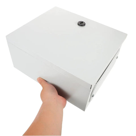 Person holding Outdoor Metal Electrical Enclosure Box Weatherproof Junction Box With Safety Lock UV Resistant Wall Mounted