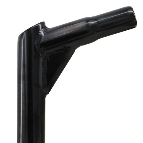 Close-up of black Beefy Steel BMX Seat Post 25.4mm Diameter, 350mm Length, showing strong clamp for street and park rides.