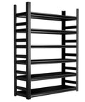 Heavy Duty Six Tier Metal Storage Rack Adjustable Industrial Shelving Unit, black steel design for garage and workshop use.