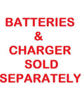 Signboard with red text Batteries & Charger Sold Separately on white background