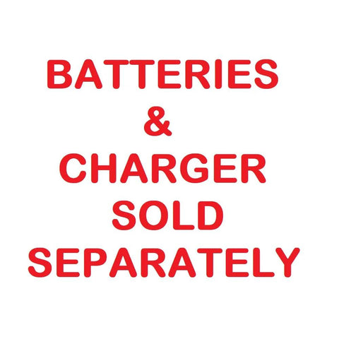 Signboard with red text Batteries & Charger Sold Separately on white background