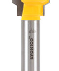 Killer Reversible Drawer Front Joint Router Bit With A Solid Half Inch Shank and Razor Sharp Carbide Blades, yellow and silver design.