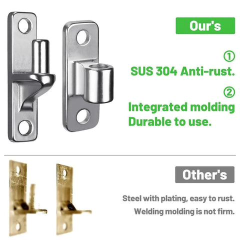 Comparison of stainless steel wall mount gate hinges for farm and outdoor use, our SUS 304 anti-rust vs others.