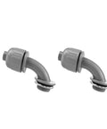 Premium Quality Top Shelf 2 Pack 1/2 Inch Npt Liquid Tight Pvc 90 Degree Conduit Connectors with sealing gaskets and lock nuts.