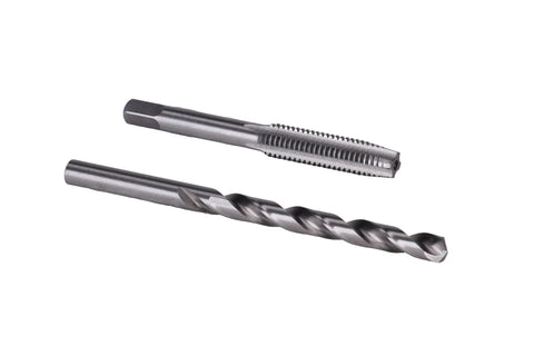 Pro Grade Metric Plug Tap and H Drill Set in High Carbon Steel 8.0mm by 1.25 Pitch, precision cut threads, angled view