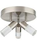 Three Light Semi Flush Mount LED Ceiling Light With Directional Heads, Dimmable 4000K 15W, Brushed Nickel Finish, ETL Listed, Crystal Cylinder Accents