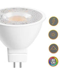 Heavy Duty MR16 LED Bulbs 6 Pack GU53 Bi Pin Base 5 Watt Replaces 50 Watt Halogen 5000K Daylight White 12 Volt Low Voltage Replacement Kit with detailed specs.