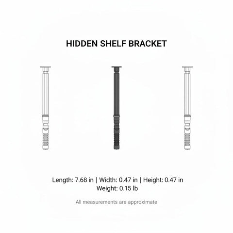 Hidden Shelf Bracket 0.47 Inch Width Slim Profile For Tight Spaces In Closets And Cabinets, shown in black and white variations.