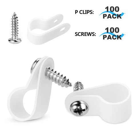 100 Pack 1/4 Inch Rope Light P Style Mounting Clips With Stainless Steel Pan Head Phillips Screws For Outdoor Installations