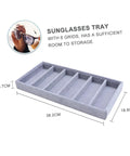 Straight Up Neat And Quick To Organize With This Six Grid Sunglasses Tray crafted from soft fabric, grey, with six compartments.