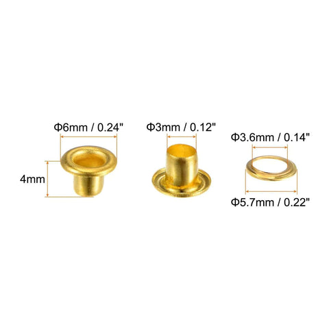 100 Piece Grommet Kit Metal Eyelets Set For Shoes Clothes Belts Bags DIY Projects 3mm Inner Hole One Eighth Inch Gold Tone Iron Rust Proof