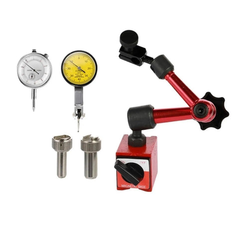 Pro Grade Dial Indicator Set With Magnetic Stand Base And Handle, Precision Dial Test Indicator And Comparator, 0.01mm Resolution, White Finish, Great For Machinists And Hobbyists, white dial indicator set with magnetic stand