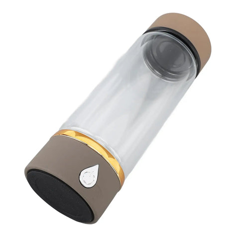 Keep It Fresh And Locked In With This Portable Hydrogen Water Bottle Featuring USB Rechargeable Tech And Stainless Steel Build For Antioxidant Rich Hydration At The Gym Or Office All Day Long, glass liner, gold and brown design.