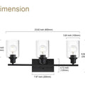 Dimensions of Three Light Matte Black Bathroom Vanity Light With Clear Glass Shades Anti Rust Modern Wall Lamp 23 Inch Fixture