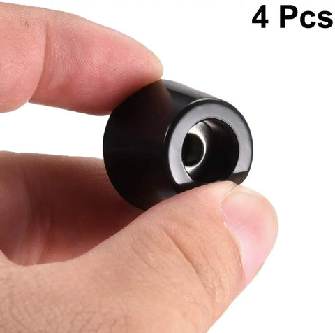 Hand holding one Durable Rubber Feet Bumpers With Metal Washer Insert 4 Pack Black 0.91 Inch Bottom Width 0.71 Inch Top Width 0.63 Inch Height