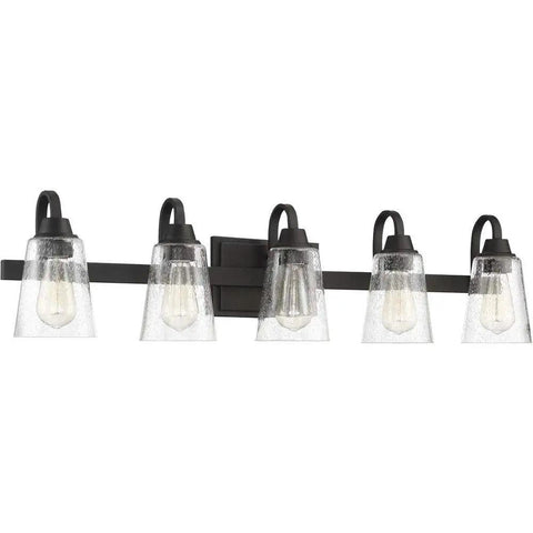 Grace 5 Light Vanity Fixture In Espresso Finish With Clear Seeded Glass Shades For Indoor Use Five Medium 60 Watt Bulbs Not Included Hardware For Mounting Included