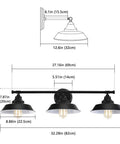 Dimensions of Farmhouse Black 3 Light Vanity Light Fixture For Bathroom Kitchen Hallway Dressing Table With Matte Black Finish And White Interior For Bright Downlighting.