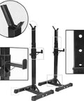 Beefy Adjustable Squat Rack And Barbell Stand For Home Gym, Heavy Duty Steel, Safe And Stable with close-up of height adjustment feature