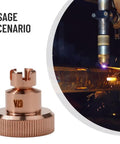 5-Pack KP2845-2 Plasma Shield Guard Cups For Tomahawk 1538 LC105 Cutting Torch in use, sparks flying