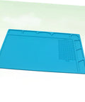 Top Notch Silicone Repair Mat With Heat Resistant Non Slip Surface And Precision Pin Layout For Soldering Stations Laminating Machines And No Sweat Tech Fixes in blue.