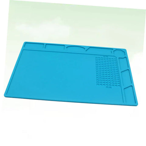 Top Notch Silicone Repair Mat With Heat Resistant Non Slip Surface And Precision Pin Layout For Soldering Stations Laminating Machines And No Sweat Tech Fixes in blue.