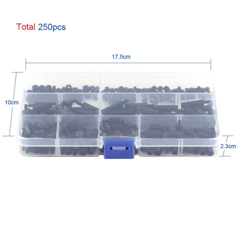250 Piece Nylon Separation Spacer Set For PCBs, Acid Resistant Insulation, Hexagonal M3 Spacers, Male And Female Type A Columns, Durable PA66 Nylon Pro Grade For Reliable Electronics Assembly in storage box