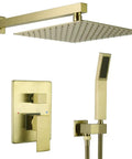Brushed Gold Overhead Rain Shower System With 10 Inch Rain Head And Handheld, Premium Brass Faucet Set For Bathroom, SUS304