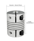 Flexible Beam Coupling 6mm To 6.35mm Bore Aluminum Shaft Coupler 25mm Length 20mm Diameter For Stepper And Servo Motors 3D Printer CNC DIY Encoder Aviation Aluminum Anodized High Precision Durable shown with size labels