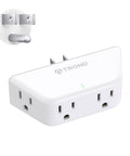Compact 4 Socket Wall Outlet Extender With Surge Protector Plug And Play Multi Plug Adapter For Dorm Or Home No Sweat Charging Station White on white background