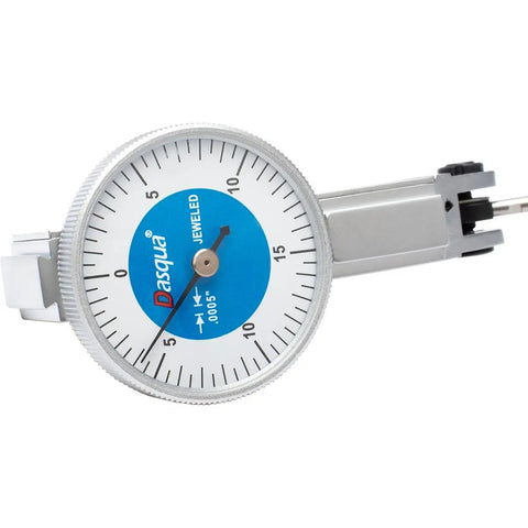 Small White Face Dial Test Indicator, 1.18 Inch, 0 To.030 Inch Range,.0005 Inch Graduation, Dual Dovetail Mounts shown front view