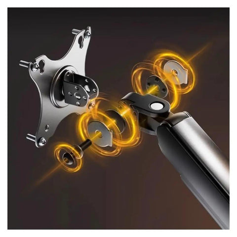 Fully Adjustable Single Monitor Mount For Desk Featuring Mechanical Spring Arm With Super Smooth Tilt and Rock Solid Bracket Design Supporting 17 To 32 Inch Screens Up To Twenty Pounds Easy Install close-up of the mount's mechanical components.