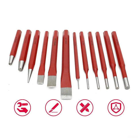 12 Piece Metal Punch And Chisel Kit Hand Tools For Shaping And Cutting Brick Stone And Metalwork Pro Grade Set For Pros And DIY Projects