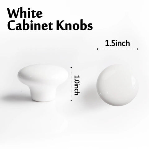 Badass White Round Cabinet Knobs For Kitchen And Farmhouse Drawers 1.5 inch and 1 inch sizes, sturdy zinc build.