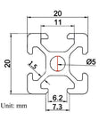 Detailed engineering drawing of the Premium Heavy Duty 8 Pieces 2020 T Slot Aluminum Extrusion Profile dimensions in mm.