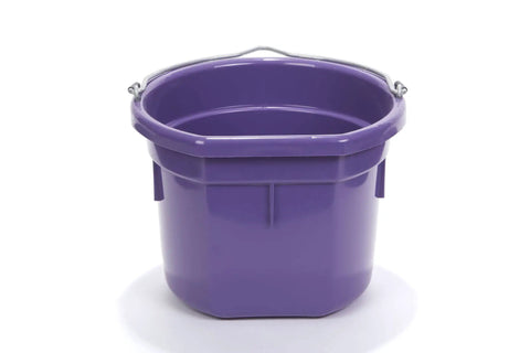 Flat Back Plastic Animal Feed Bucket With Metal Handle For Horse Stall Feeding And Watering Purple 8 Quart Durable Polyethylene Construction
