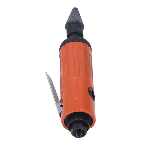 Real Deal Air Die Grinder Kit With No Sweat Comfort Ergonomic Grip And Super Low Noise Operation, Lightweight Pneumatic Power Tool showing orange body and pointed grinding tip.