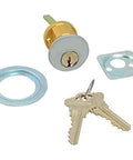 Detex Mortise Cylinder For ECL230 And ECL600 Exit Alarm Locks, Keyed Rim Lock With Solid Brass Core, includes metal plates and keys.