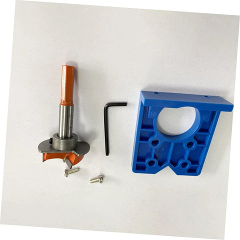 Gadpiparty hinge bore positioner kit, blue plastic jig with orange bit holder, includes hex key and screws