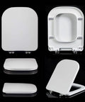 Heavy Duty Square Toilet Seat Featuring Silent Soft Close Lids No Fuss Hardware Thick Durable Polypropylene Build For Smooth Non Slamming Bathroom Comfort Daily - Multiple Angles Display