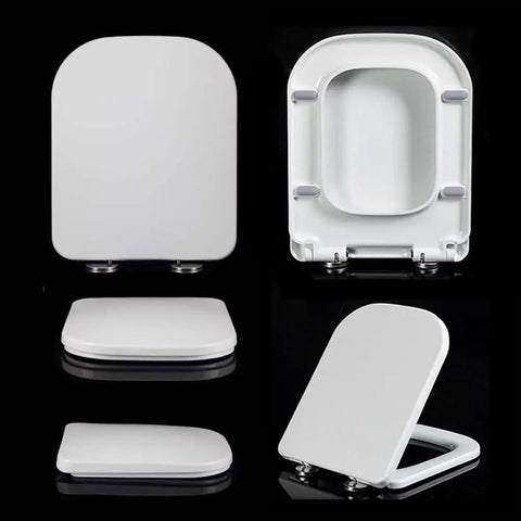 Heavy Duty Square Toilet Seat Featuring Silent Soft Close Lids No Fuss Hardware Thick Durable Polypropylene Build For Smooth Non Slamming Bathroom Comfort Daily - Multiple Angles Display