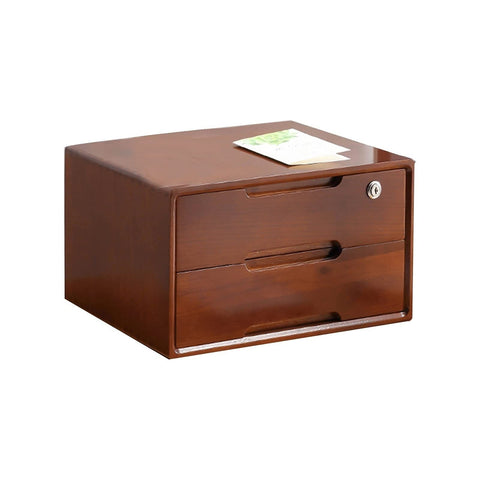 Wooden Desk File Cabinet With Lock Rustic Home Office Organizer Sturdy Paulownia Wood Build Lockable Drawer