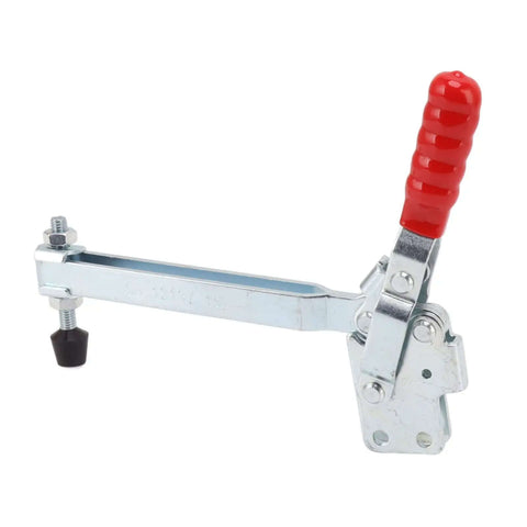 Heavy Duty Toggle Clamp For Woodworking Stainless Steel Lever Clamp With Arrow Storage Case Adjustable Opening And Lengthened Arm 20 By 16.4 By 3 Cm Pro Grade Fixture Holder For Assembly And Repair Tasks, stainless steel construction with red handle