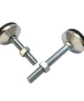 Fix Those Dang Wobbles Fast With These Beefy Adjustable Leveling Feet Built From Heavy Duty Carbon Steel And Thick Anti Slip Rubber Caps For Sturdy Desks Nightstands Bookshelves Office Tables - Close-up of steel leveling feet with round anti-slip pads.