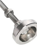 Rock Solid Adjustable Furniture Leveling Feet With Non Slip Stainless Steel Base Anti Wobble Threaded Glides For Uneven Floors Heavy Duty Shock Absorber Pack Of Two, close-up of stainless steel leveling foot.