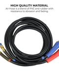 12 Foot Air Line Hose Assembly With Flexible Grips And 1/2 Inch Npt Fittings Red And Blue End Fittings Sae J1402 Type A Rubber Airbrake Hose Dual Lead Set For Semi Trucks Trailers And Tractors coiled with visible grips