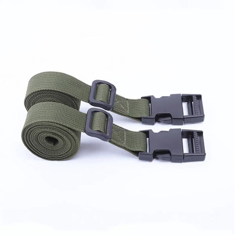 Military Green Nylon Lashing Straps With Snap Buckle 2 Pack For Camping And Backpacking, shown with black buckle components.