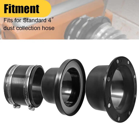 4 Inch Magnetic Dust Collection Hose Adapter Coupling Kit with Suction Fittings showing parts for vacuum line setup.